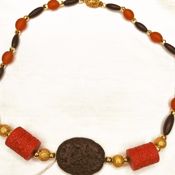 Vintage Lava & Tibetan Style Necklace – Mixed Materials, 48 cm - Picture 8 of 10